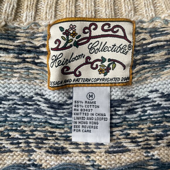 Vintage 90s Fair Isle Nordic Zip Up Cotton & Ramie Knit Cardigan - Picture 7 of 10